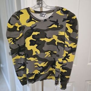 Pam & Gela Camouflage Sweatshirt - Yellow and Gray NEW